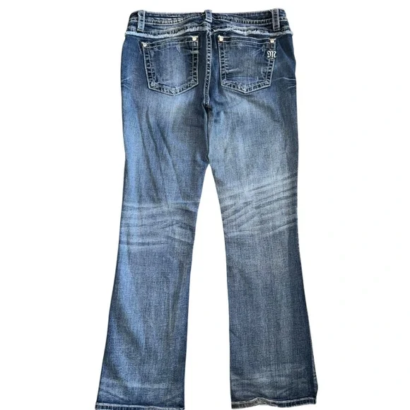 Miss Me Signature Bootcut Jeans 34 Embroidered Feather Mid Rise Stretch Y2K - Picture 4 of 9